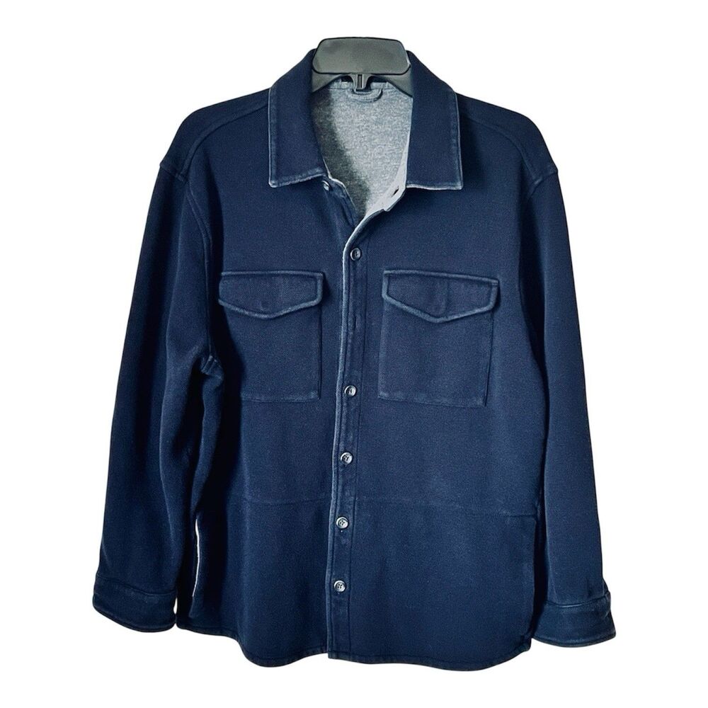 Vince Double-Knit Cotton-Blend Pique Shirt Jacket Pique Sz L Black Pockets